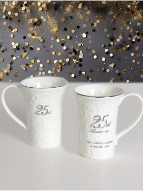 Porcelain 25 Anniversary Mug , Set of 2 With Gift Box